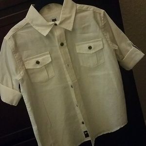 Janie and Jack -White roll cuff button-up shirt